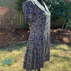 ERIKA vintage dark floral buttons collared puff sleeve dress summer cottagecore